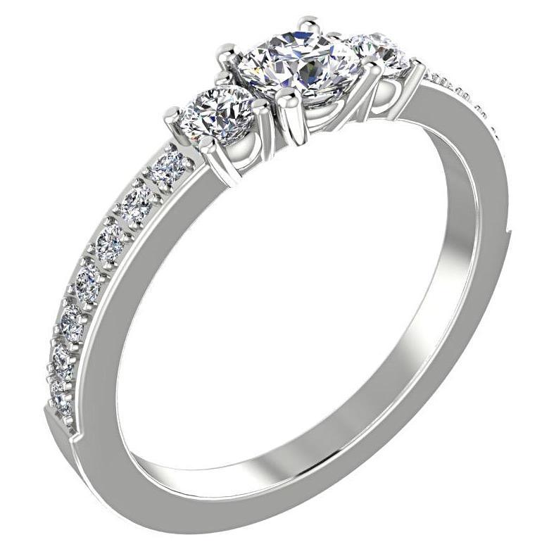 Three Stone Engagement Ring with Side Stones 18K White Gold - Thenetjeweler