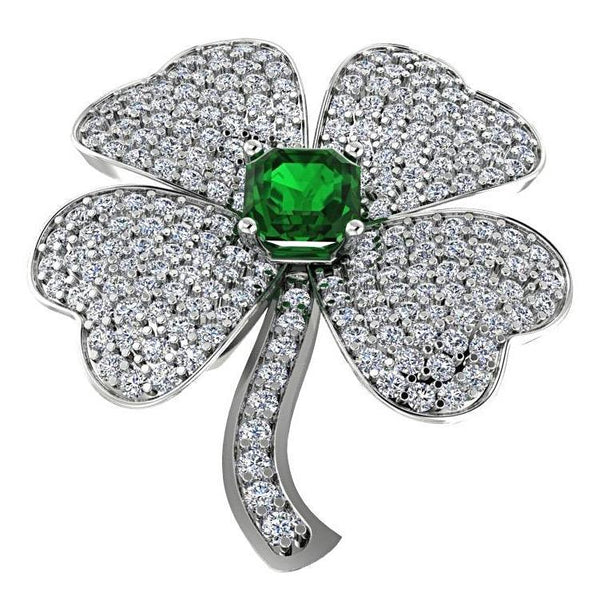 Diamond Emerald Clover Pendant - Thenetjeweler