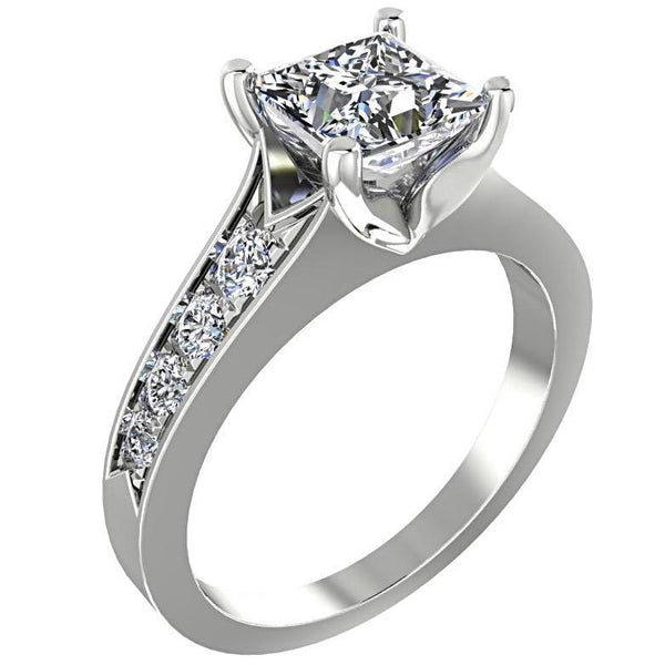 Princess Diamond Engagement Ring with Side Stones 14K White Gold - Thenetjeweler