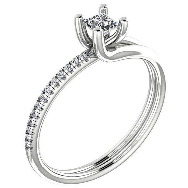 Princess Diamond Split Shank Engagement Ring with Side Stones 18K White Gold - Thenetjeweler