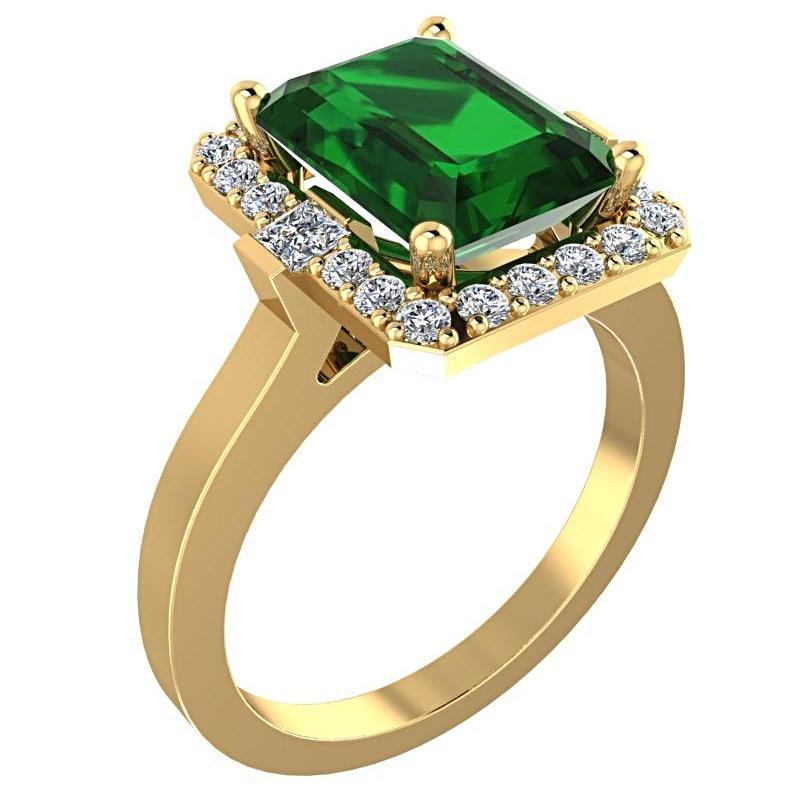 Emerald and Diamond Halo Ring 18K Yellow Gold - Thenetjeweler