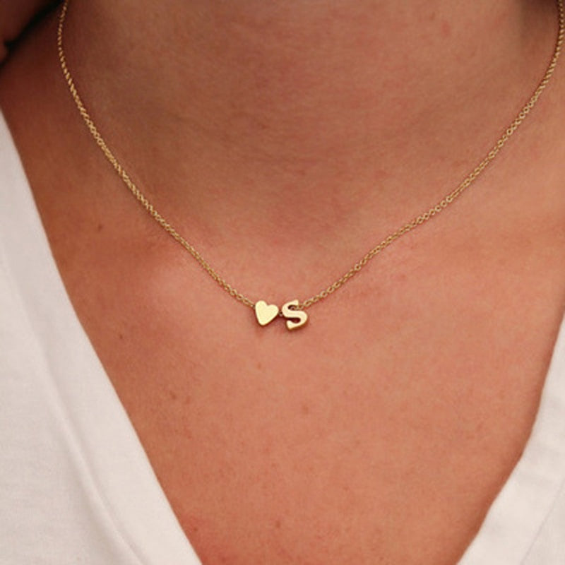 Tiny Heart Dainty Initial Necklace 14K Gold - Thenetjeweler