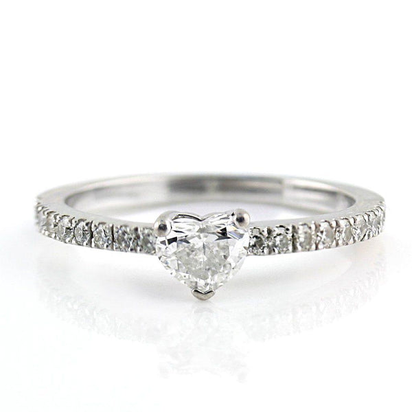 Heart Diamond Side Stones Engagement Ring 18K White Gold - Thenetjeweler