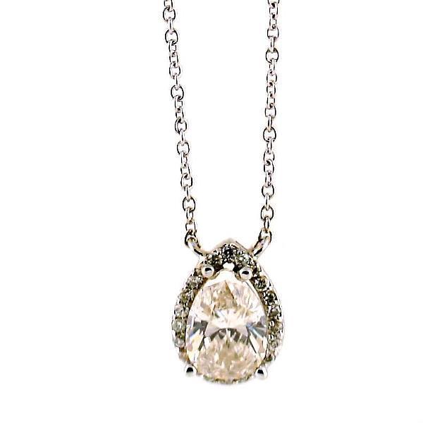Pear Shape Diamond Halo Pendant Necklace with Round Diamonds Chain 18K White Gold - Thenetjeweler
