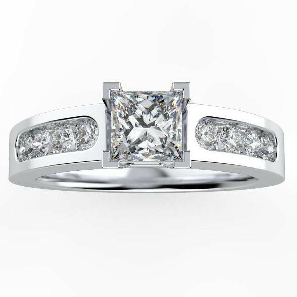 Princess Cut Diamond Engagement Ring with Side Stones - Thenetjeweler