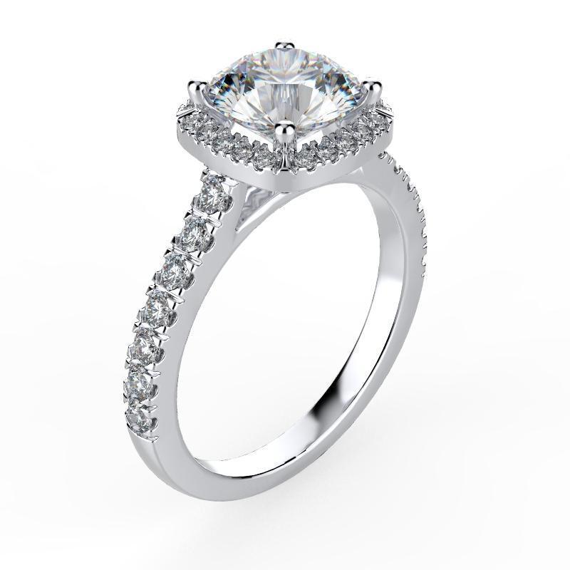 Round Diamond Cushion Halo White Gold Engagement Ring - Thenetjeweler