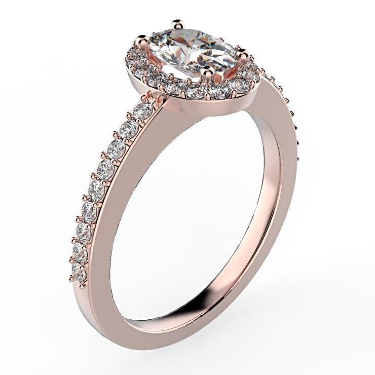 Oval Diamond Halo Engagement Ring 18K White Gold (0.36 ct. tw.) - Thenetjeweler