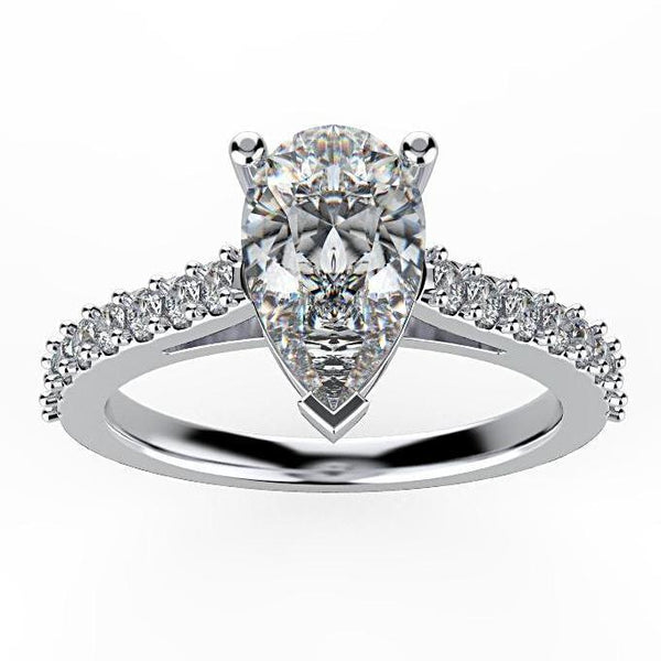 Pear Diamond Engagement Ring with Side Stones 18K White Gold - Thenetjeweler