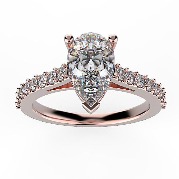 Pear Diamond Engagement Ring with Side Stones 18K White Gold - Thenetjeweler