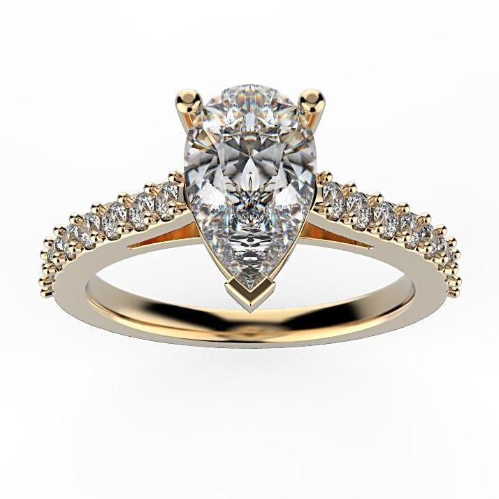 Pear Diamond Engagement Ring with Side Stones 18K White Gold - Thenetjeweler