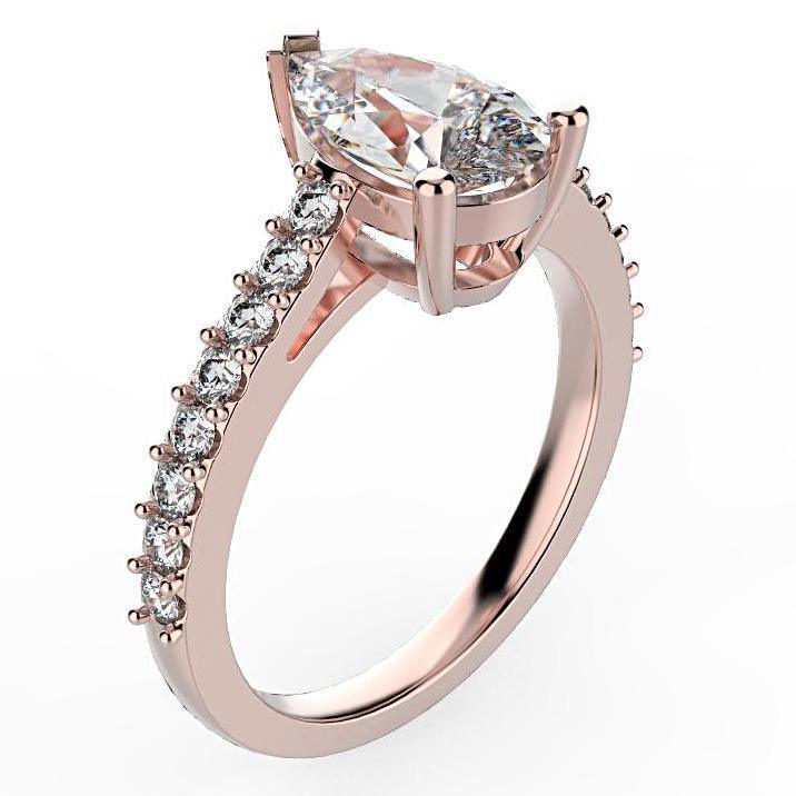Pear Diamond Engagement Ring with Side Stones 18K White Gold - Thenetjeweler