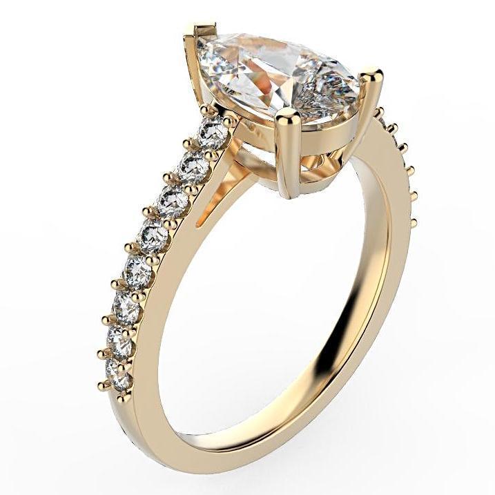 Pear Diamond Engagement Ring with Side Stones 18K White Gold - Thenetjeweler