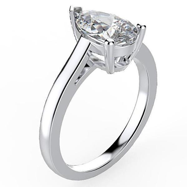 Pear Diamond Solitaire Engagement Ring 18K White Gold Setting - Thenetjeweler