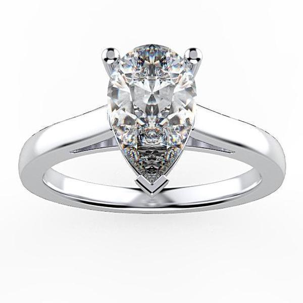 Pear Diamond Solitaire Engagement Ring 18K White Gold Setting - Thenetjeweler