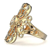 Oval Diamond Flower Design Ring 14K Yellow Gold - Thenetjeweler