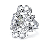 Oval Diamond Flower Design Ring 14K Yellow Gold - Thenetjeweler