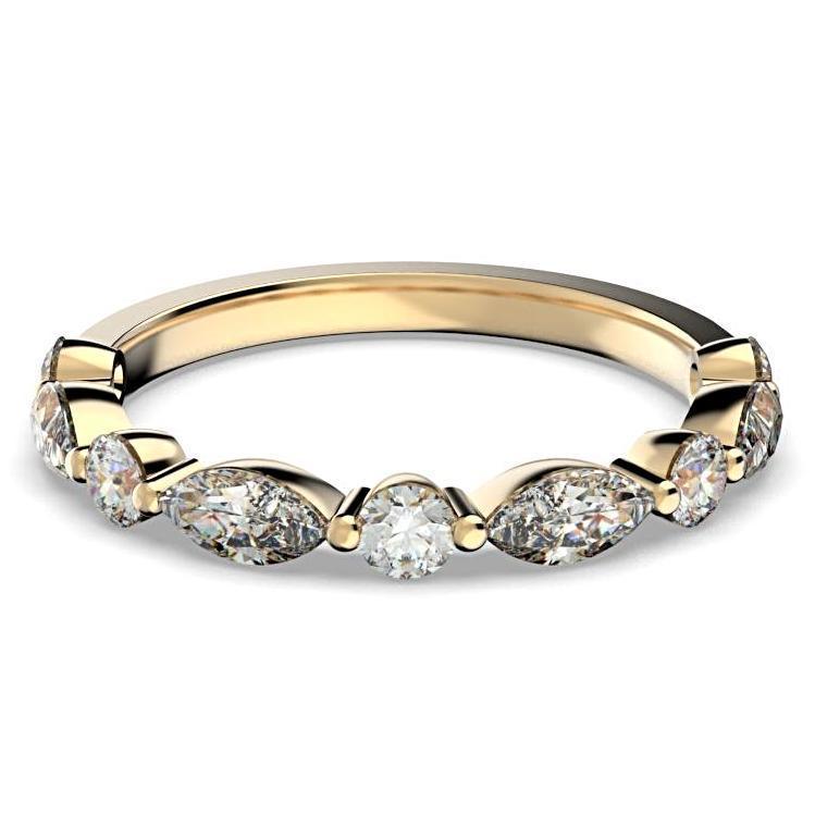 Round and Marquise Diamond Semi Eternity Ring Band 18K White Gold - Thenetjeweler
