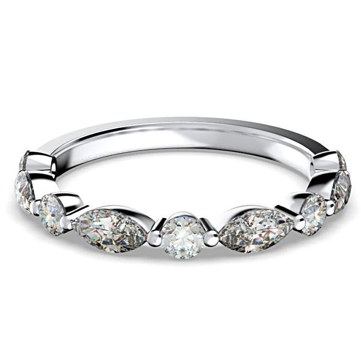 Round and Marquise Diamond Semi Eternity Ring Band 18K White Gold - Thenetjeweler