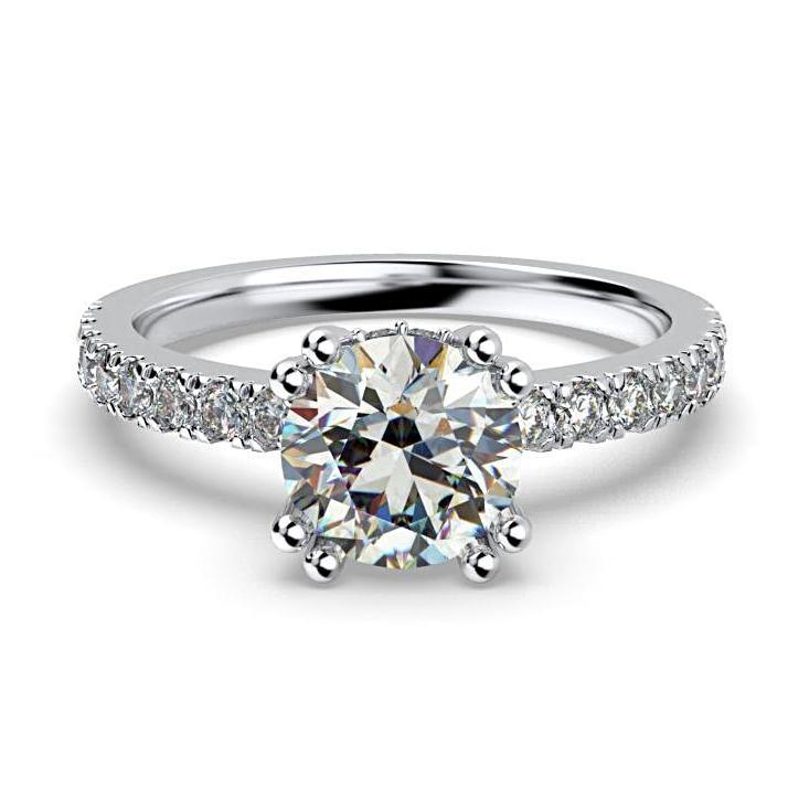 Round Diamond Engagement Ring with Side Stone Detail 18K White Gold - Thenetjeweler