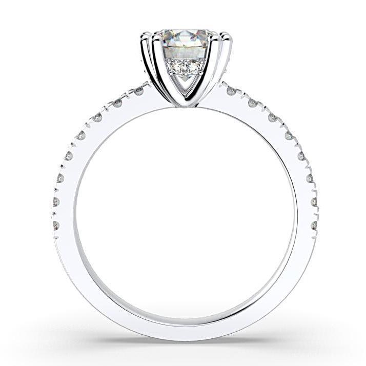 Round Diamond Engagement Ring with Side Stone Detail 18K White Gold - Thenetjeweler