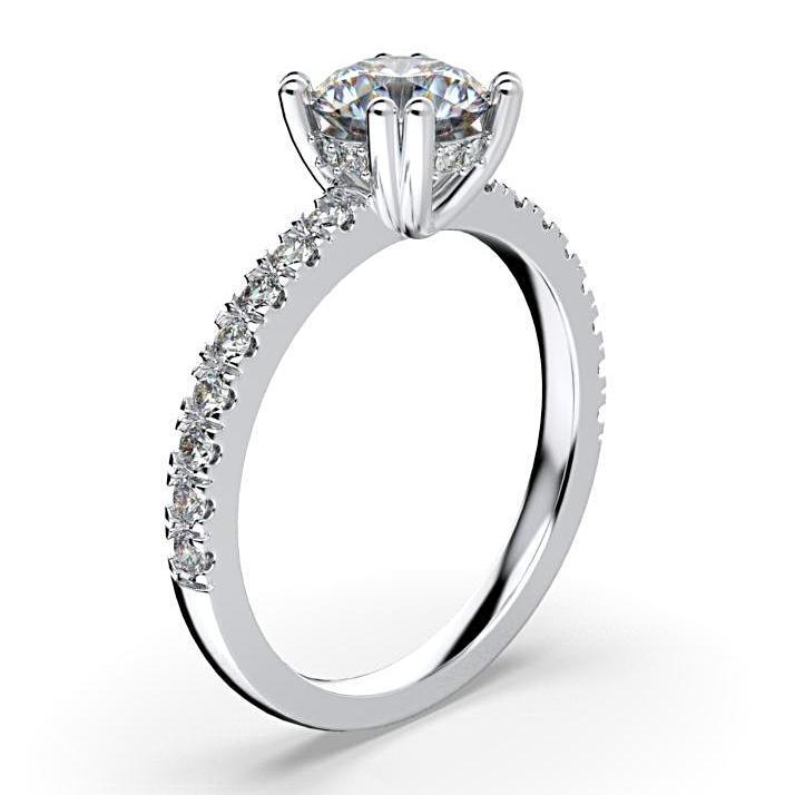 Round Diamond Engagement Ring with Side Stone Detail 18K White Gold - Thenetjeweler