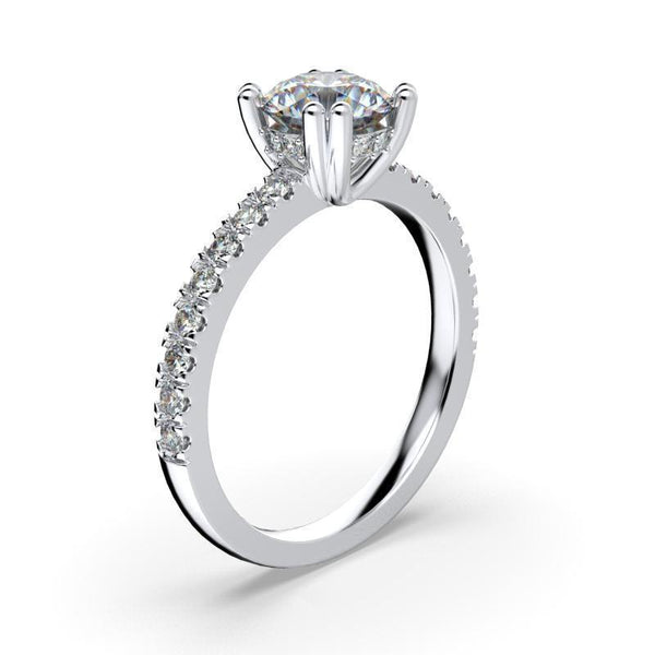 Round Diamond Side Stones White Gold Engagement Ring - Thenetjeweler