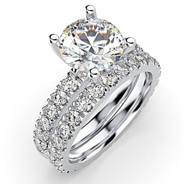Diamond Bridal Set 0.96 ctw 18K White Gold Eternity Band and Engagement Ring - Thenetjeweler