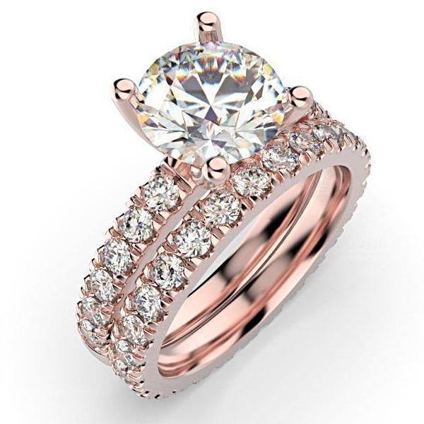 Diamond Bridal Set 0.96 ctw 18K White Gold Eternity Band and Engagement Ring - Thenetjeweler