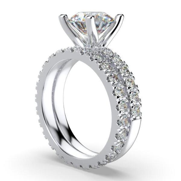 Diamond Bridal Set 0.96 ctw 18K White Gold Eternity Band and Engagement Ring - Thenetjeweler