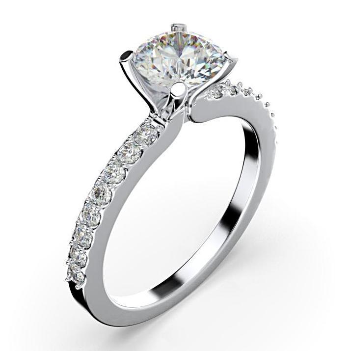 Round Diamond Engagement Ring with Side Stones 18K White Gold (0.26 ct. tw.) - Thenetjeweler