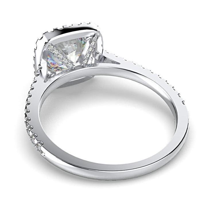 Cushion Cut Diamond Halo Engagement Ring 18K White Gold Setting - Thenetjeweler