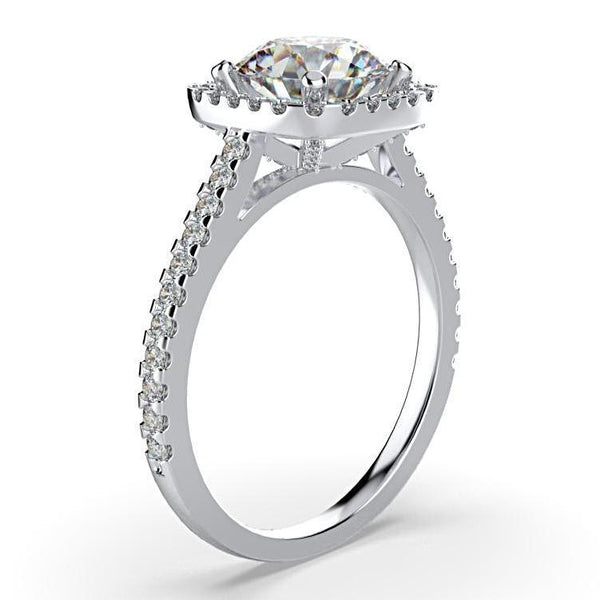 Cushion Cut Diamond Halo Engagement Ring 18K White Gold Setting - Thenetjeweler