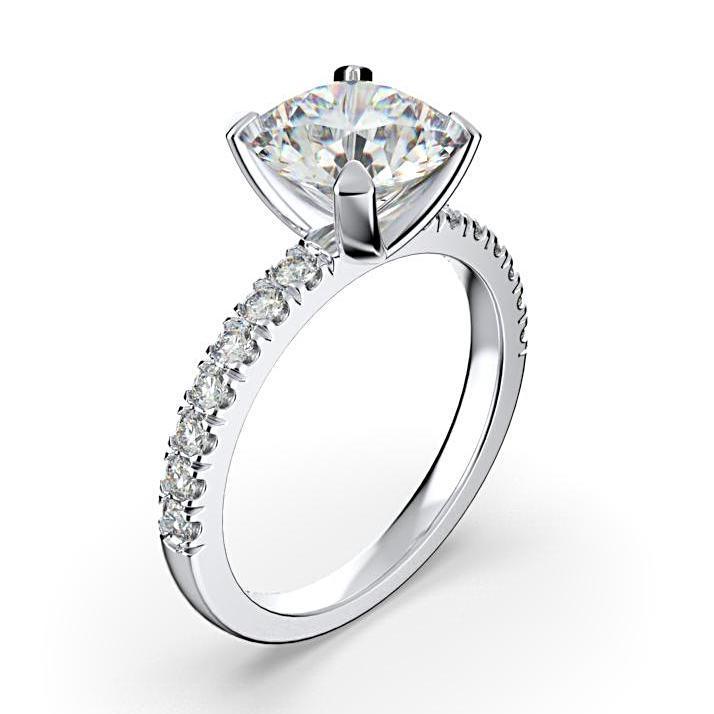 Round Diamond Engagement Ring with Side Stones 18K White Gold (0.28 ct. tw.) - Thenetjeweler