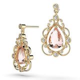Diamond Morganite Vintage Style Drop Earrings 14K White Gold - Thenetjeweler