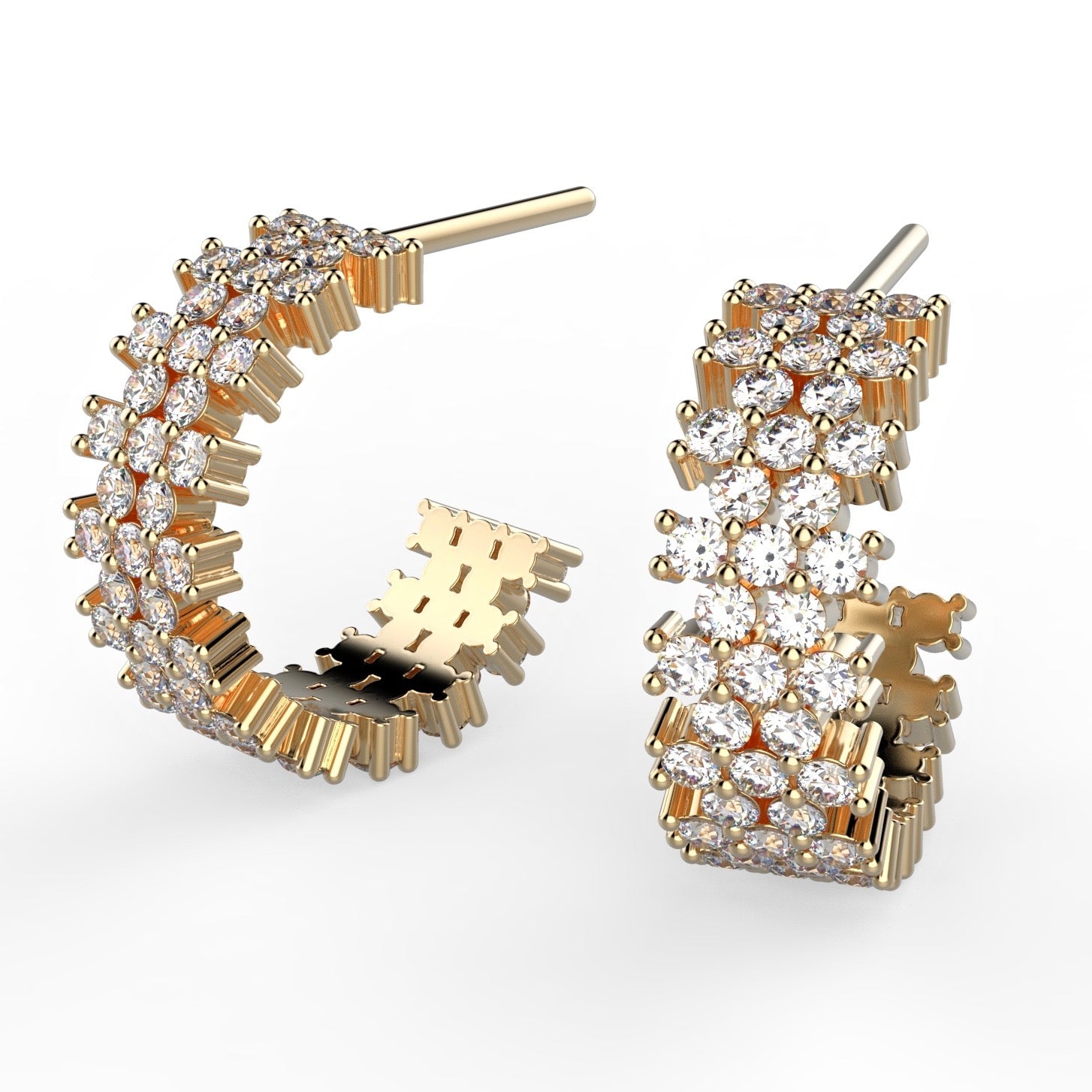 Diamond Semi Hoop Earrings 14K Gold - Thenetjeweler