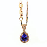 Pear Shaped Center Gemstone Diamond Halo Pendant and Chain 18K Pink Gold Custom Made - Thenetjeweler