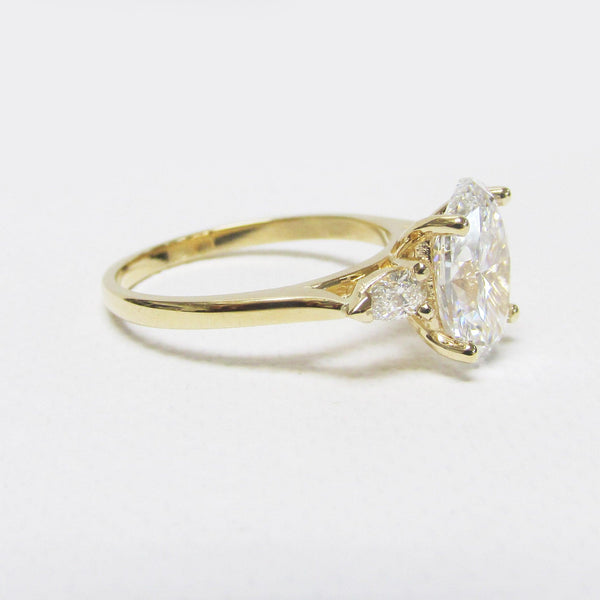 2 carat Oval Diamond Three Stone Pear Shaped Engagement Ring - Thenetjeweler