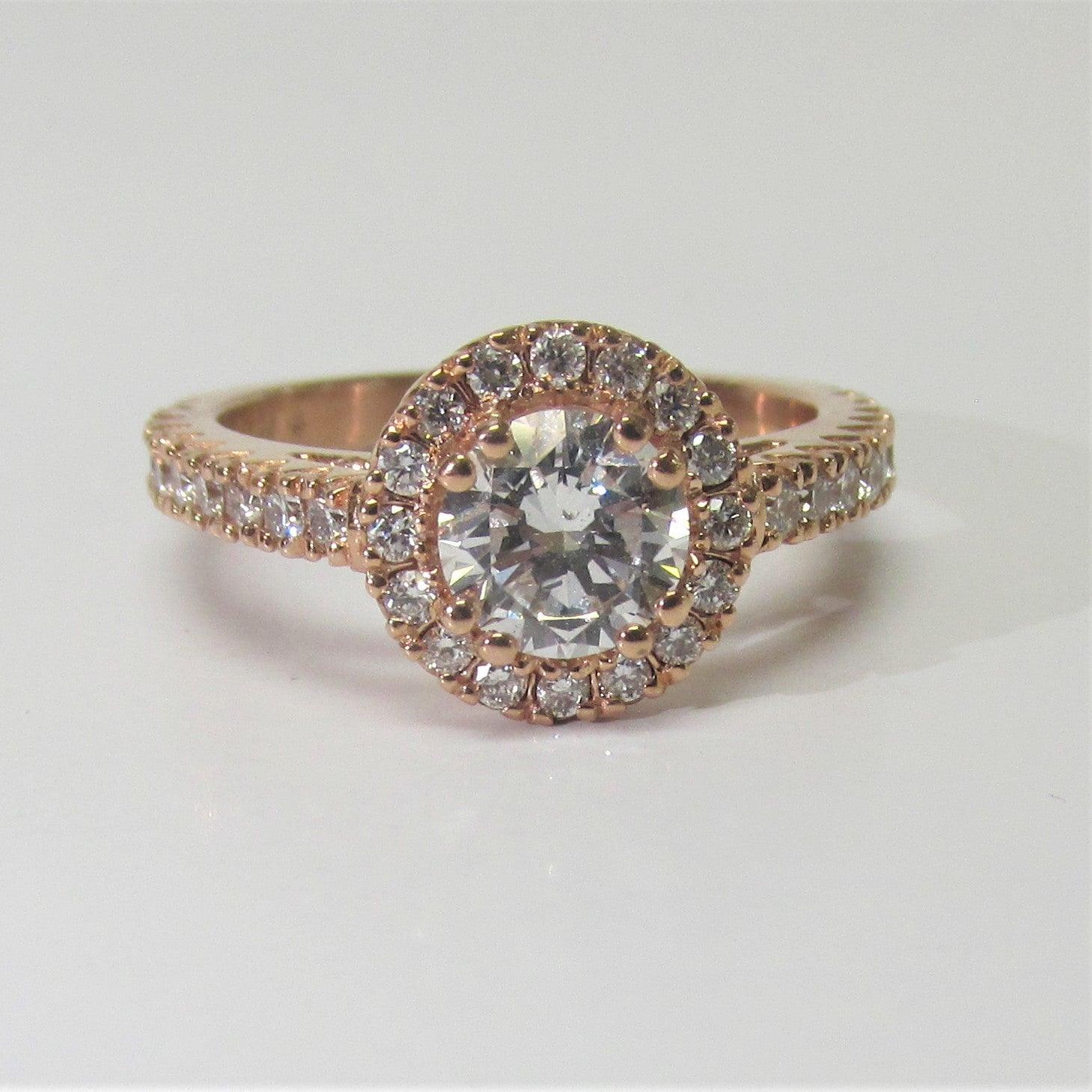 14K Rose Gold Lab Grown Round Diamond Halo Ring - Thenetjeweler