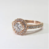 14K Rose Gold Lab Grown Round Diamond Halo Ring - Thenetjeweler