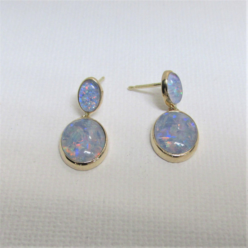 Double Triplet Fire Opal Drop Earrings 14K Rose Gold - Thenetjeweler