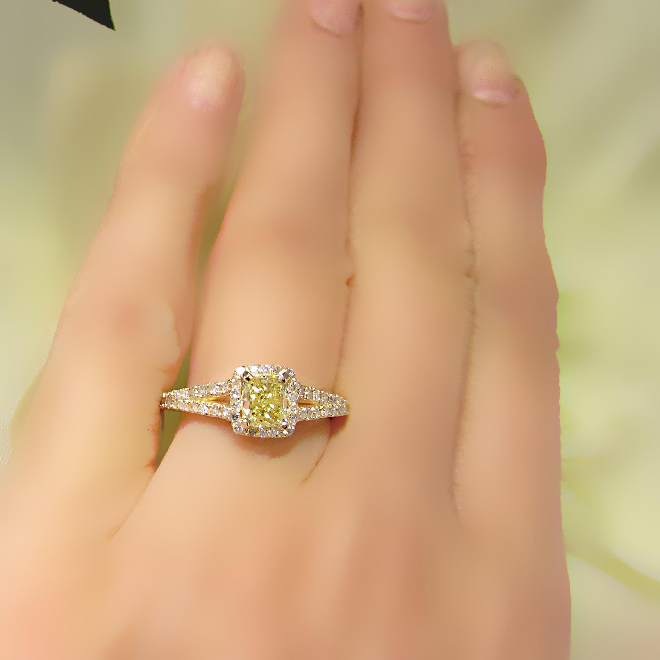 Yellow Diamond Halo Engagement Ring - Thenetjeweler