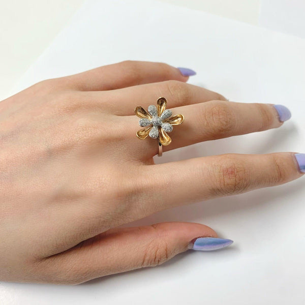 14K Gold and Diamond Flower Ring - Thenetjeweler