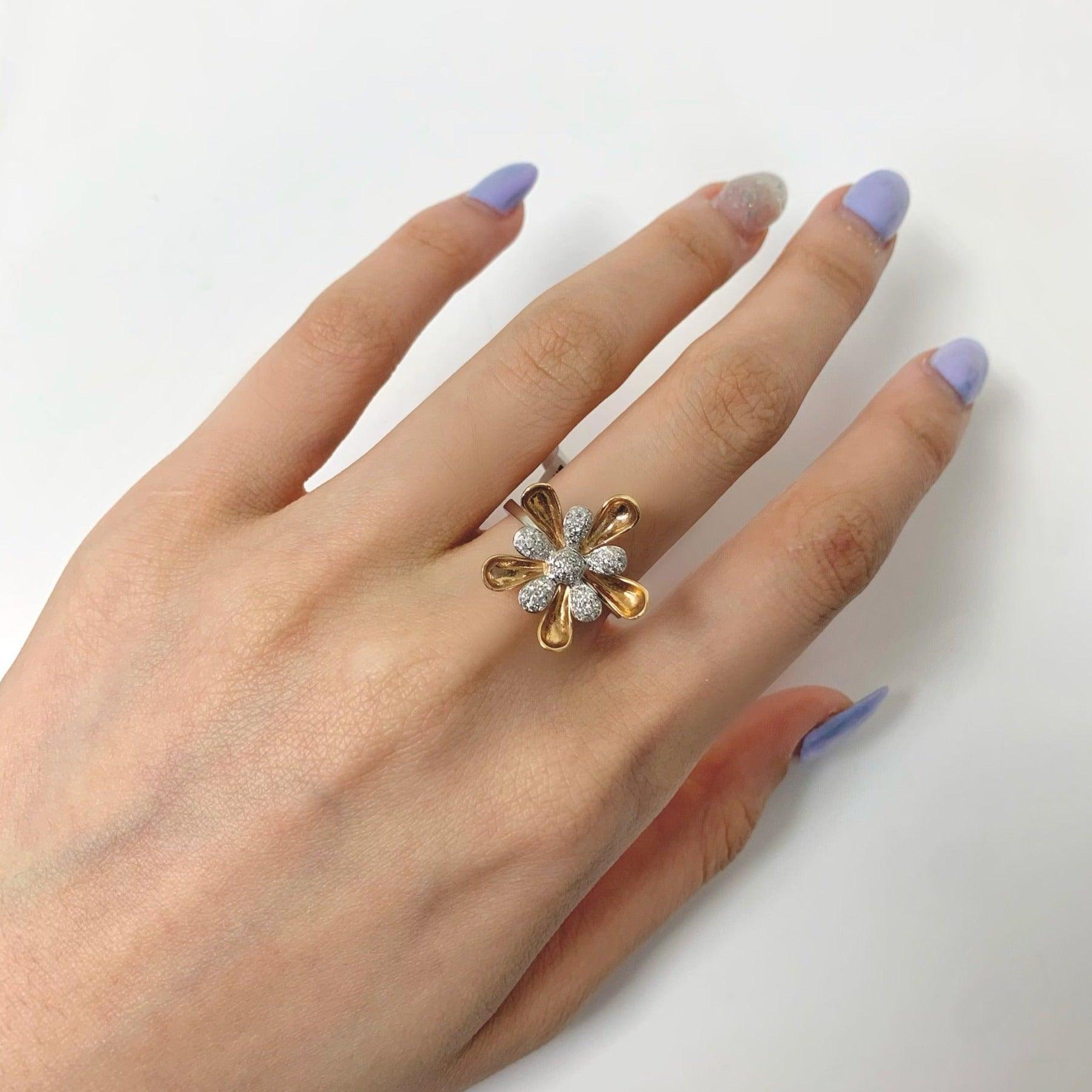 14K Gold and Diamond Flower Ring - Thenetjeweler