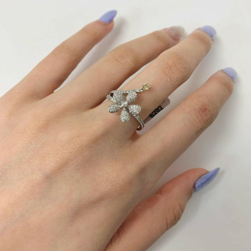 Diamond Flower Ring in White Gold - Thenetjeweler