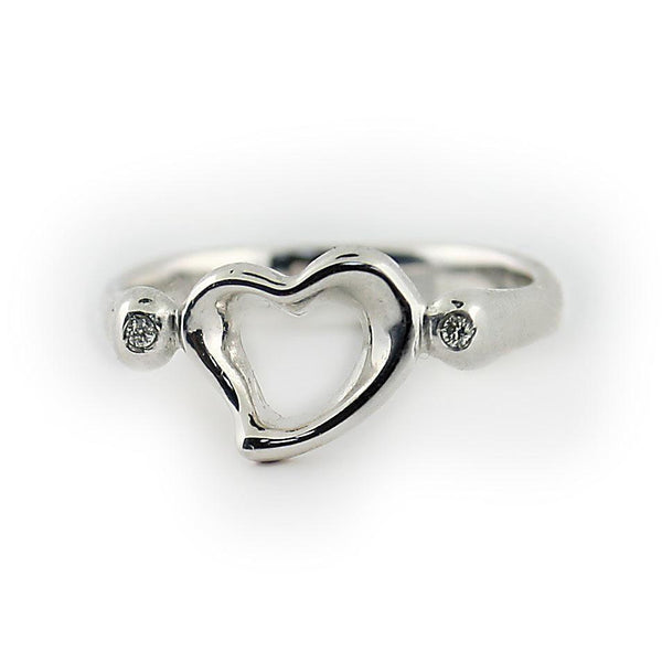 Dainty Heart Ring with Diamonds 10K White Gold - Thenetjeweler