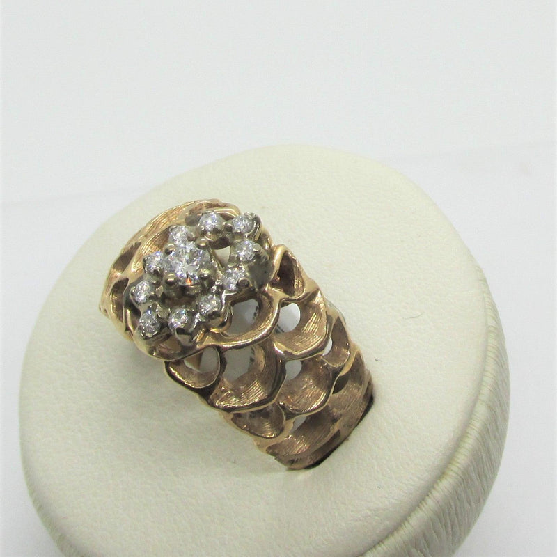 14K Yellow Gold and Flower Diamond Ring 0.25cts - Thenetjeweler