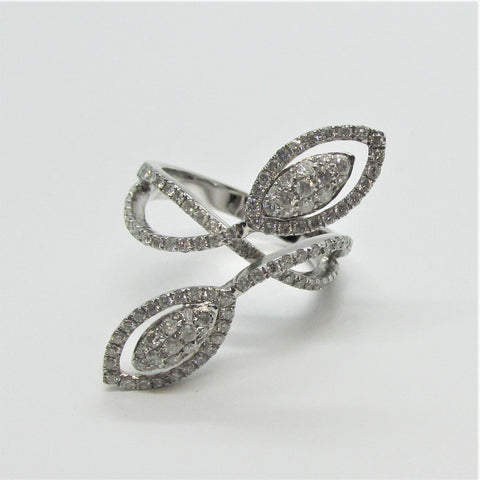 18K White Gold Leaf Diamond Ring - Thenetjeweler