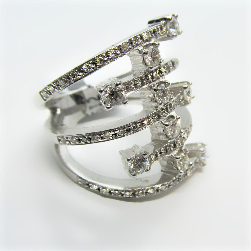 Wide Diamond Crossover Ring Multi-Row Band - Thenetjeweler