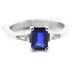 Emerald Cut Blue Sapphire and Diamond Ring - Thenetjeweler