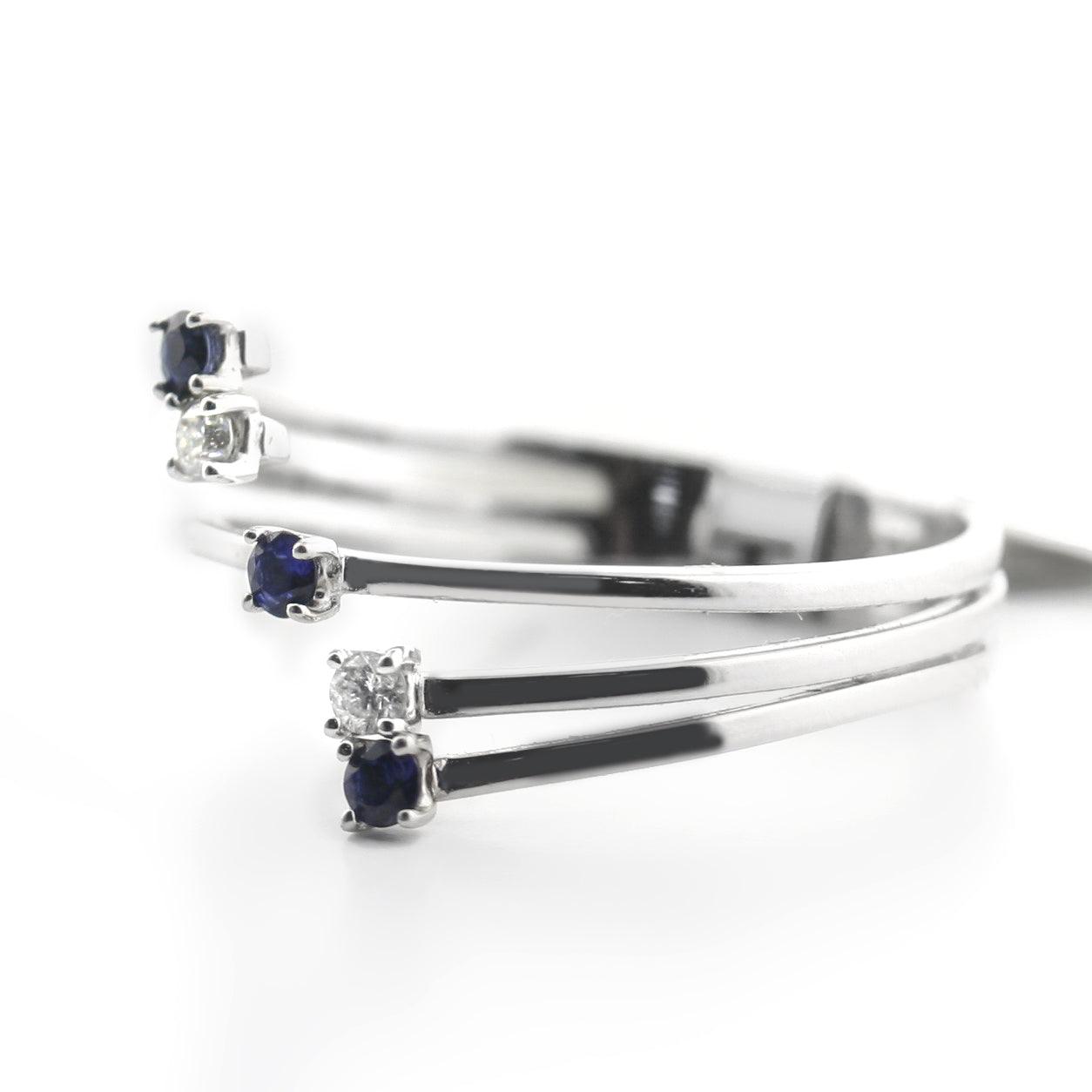 Blue Sapphire and Diamond Wrap Ring White Gold - Thenetjeweler